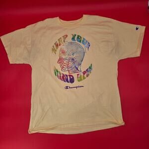 Champion Graphic T-Shirt Keep Your Mind Open Rainbow Psychedelic Print Size L